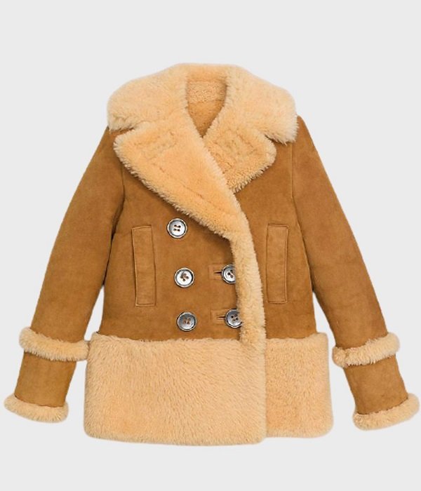 Women’s Suede Leather Brown Pea Coat