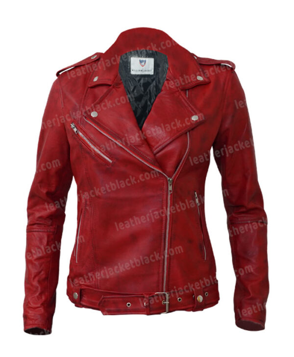 Women’s Lambskin Leather Red Negan Biker Jacket
