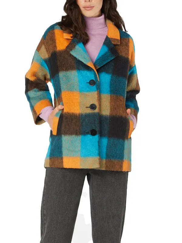 Mary Wolf Like Me Wool Plaid Coat front