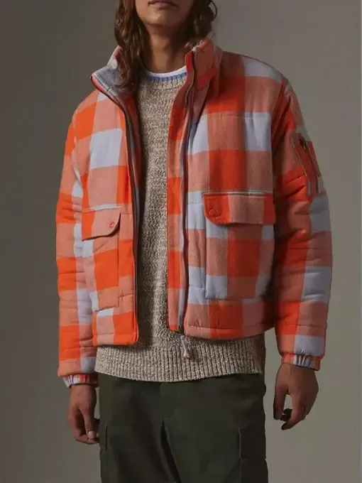 The Chi Tiffany Orange Checkered Cotton Jacket front