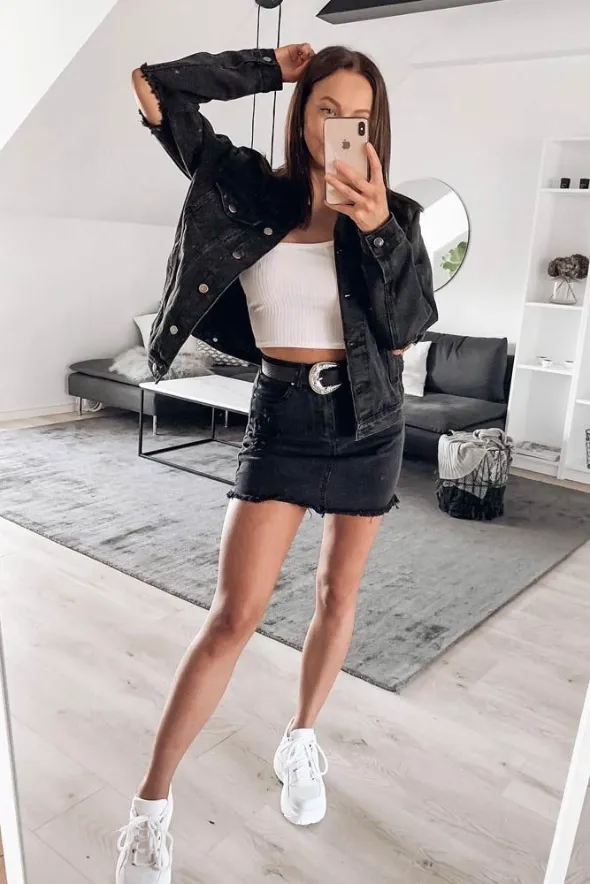 Black Denim Jacket with Shorts or A Skirt