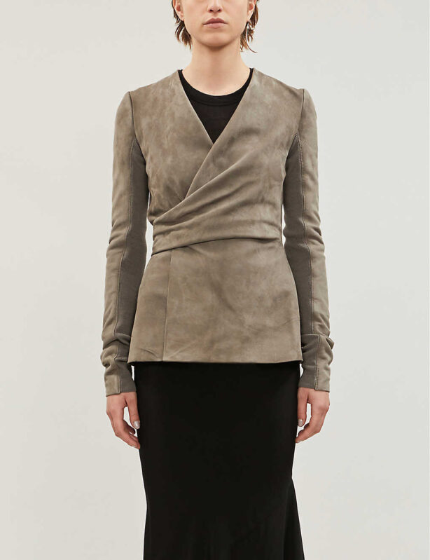 Emily In Paris S01 Sylvie Wrap Grey Leather Jacket Front