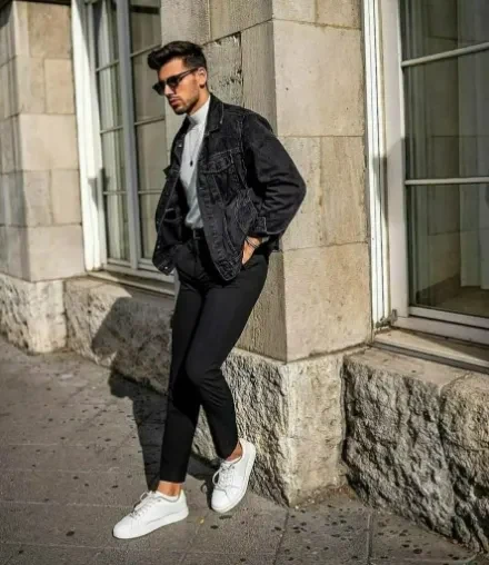 Denim Black Jackets with Sneakerss
