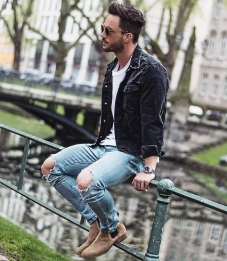 Denim Jacket with Chelsea Boots for sale