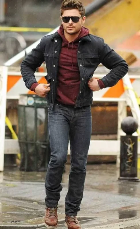 Denim Jacket with Red Hoodie