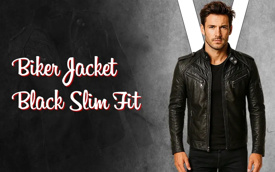 Biker Jacket Black Slim Fit in Budget