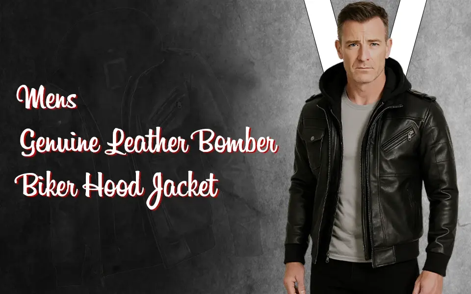 Mens Genuine Leather Bomber Biker Hood Jacket in Exclsuive Sale