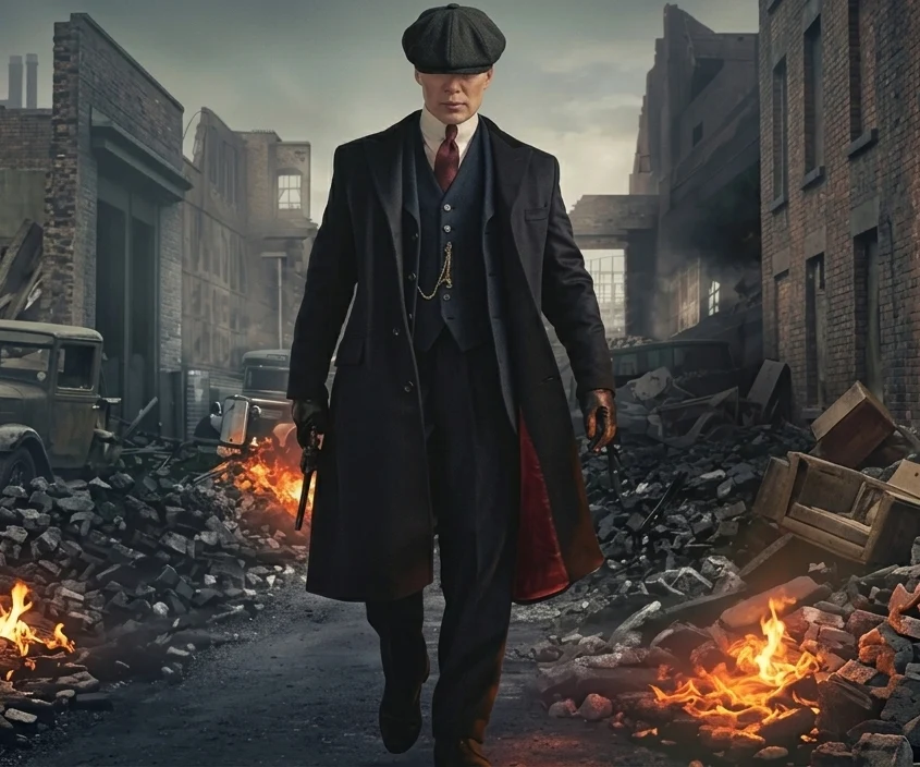 Tommy Shelby black wool overcoat Peaky Blinders