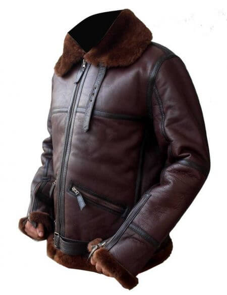 B3 mens Aviator RAF Bomber Reddish Shaded Sheepskin fur leather Jacket