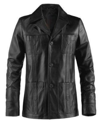 Mens Black Quarter Length Leather Coat