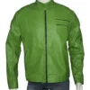 Men Regular Fit Part Wear Green Leather Jacket