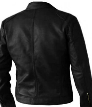 Premium Quality Men's Biker Black Leather Jacket Back