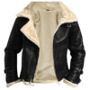 Removable Hood Fur Jacket B3 Flying Bomber Genuine Sheepskin Leather2