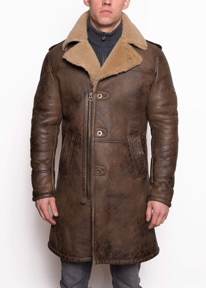 Parka Made of Shearling Fokker Trench Coat Men | Black Leather Jacket