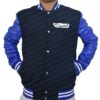 Mens Suicide Squad El Diablo Varsity Blue Wool Jacket with Faux Leather Sleeves Front New