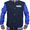 Mens Suicide Squad El Diablo Varsity Blue Wool Jacket with Faux Leather Sleeves Sleeves