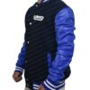 Mens Suicide Squad El Diablo Varsity Blue Wool Jacket with Faux Leather Sleeves left side