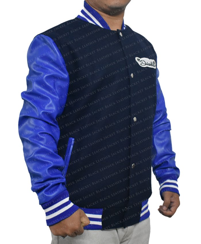 Men’s Varsity Jacket Faux Leather Sleeve and Wool Body Blue-Black XX-Large