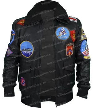 Maverick Top Gun Tom Cruise Flight Bomber Leather Jacket front open zip