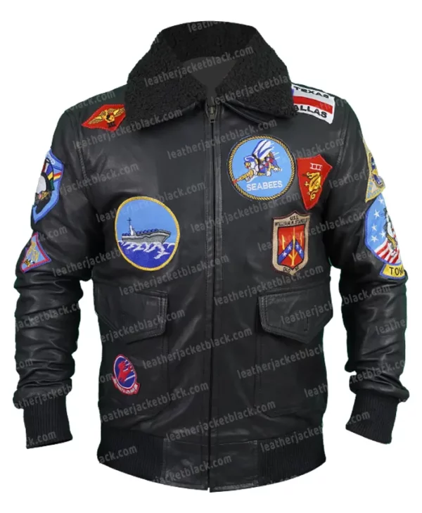 Maverick Top Gun Tom Cruise Flight Bomber Leather Jacket front open zip front close zip
