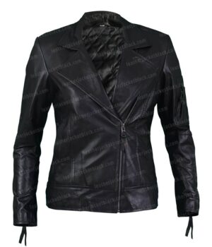 Doctor Who Amy Pond Black Leather Jacket Front Image