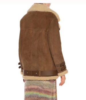 Hailey Baldwin Velocite Brown Leather Fur Jacket