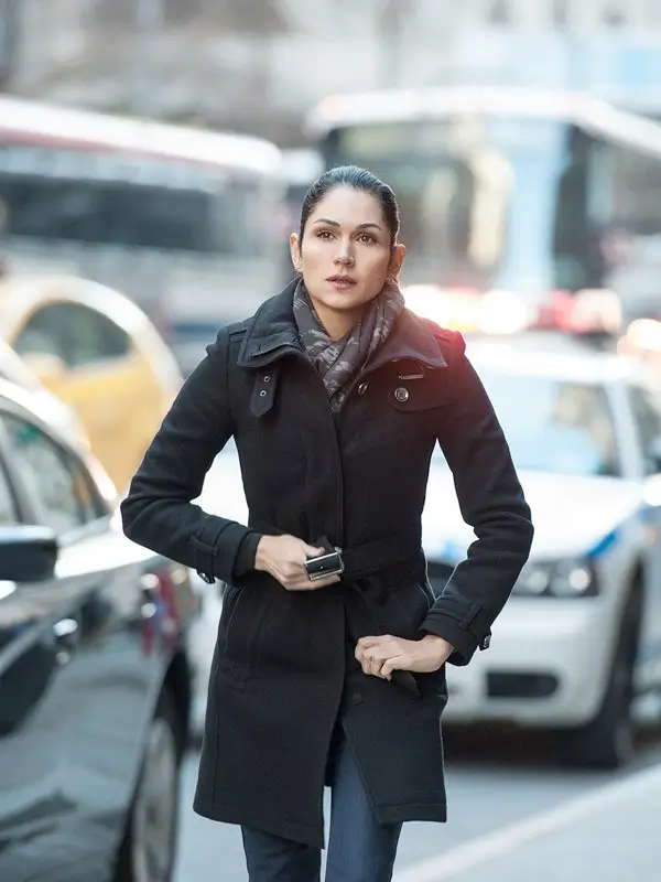 Lela Loren Power Angela Valdes Belted Wool Black Long Coat Front