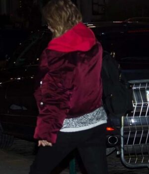 Taylor Swift Bomber Maroon Hooded Jacket