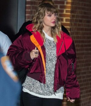 Taylor Swift Bomber Burgundy Jacket