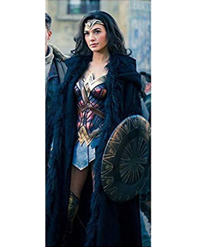 Wonder Woman Diana Prince Black Shearling Coat