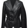 Belted Women Jacket Soft Black Leather