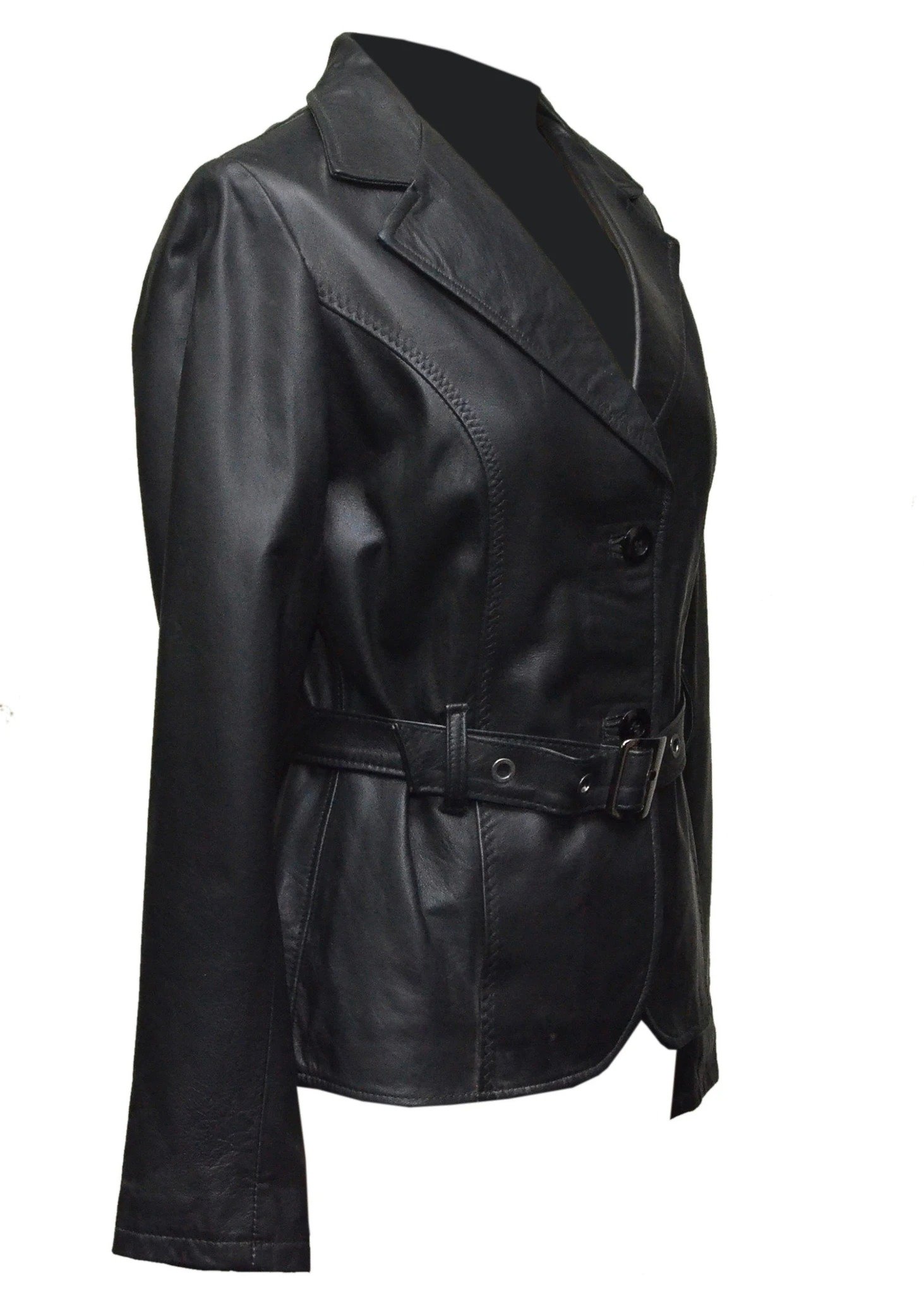 Belted Women Jacket Soft Black Leather | Leather Jacket Black