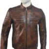 Brown Distressed Cafe Racer Mens Biker Vintage Motorcycle Leather Jacket Front