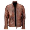 Brown Distressed Leather Jacket Classic Diamond