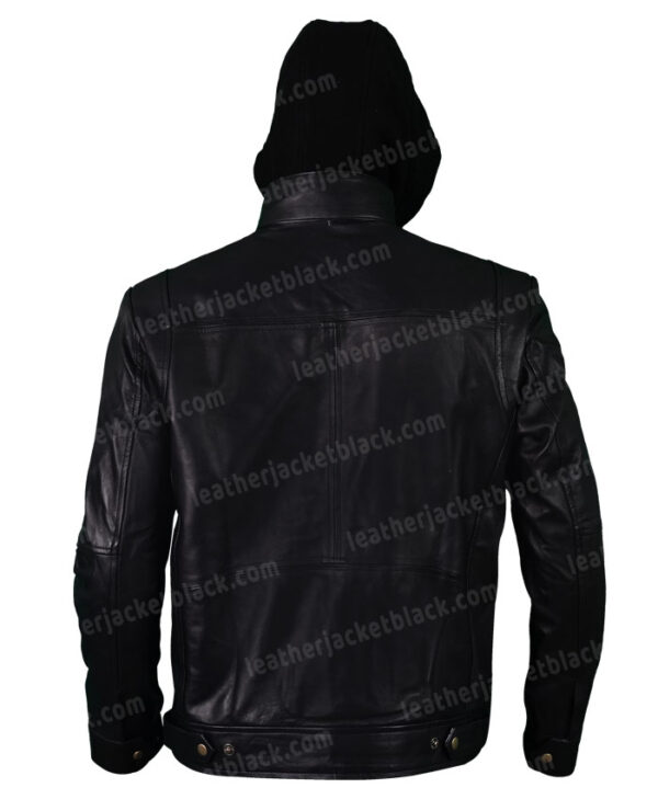 Mens Brando Biker Leather Jacket With Detachable Hood