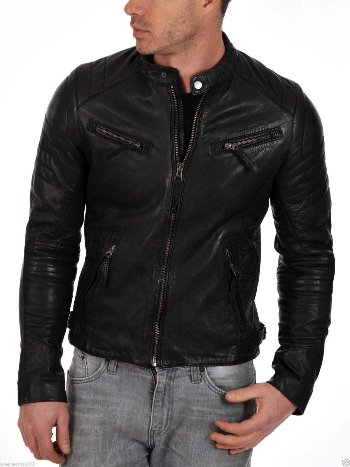 Men's Leather Motorcycle Jacket Genuine Lambskin | Black Leather Jacket