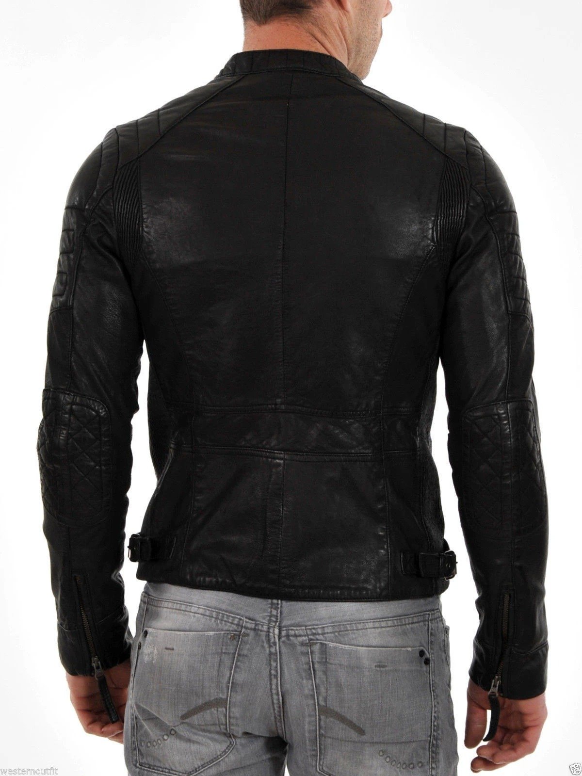 Men's Leather Motorcycle Jacket Genuine Lambskin | Black ...