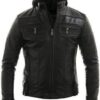 Real Leather Jacket Motorcycle Racing Style With Detach Hood
