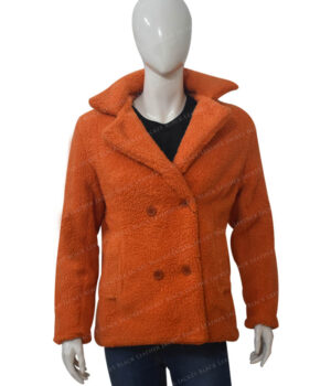 Yellowstone Beth Dutton Orange Shearling Coat Front
