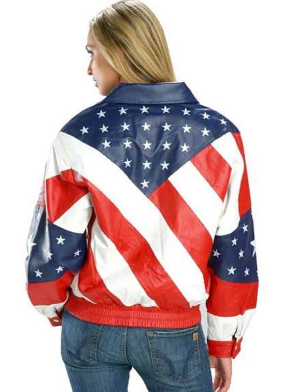 Womens American Flag Style Biker Jacket