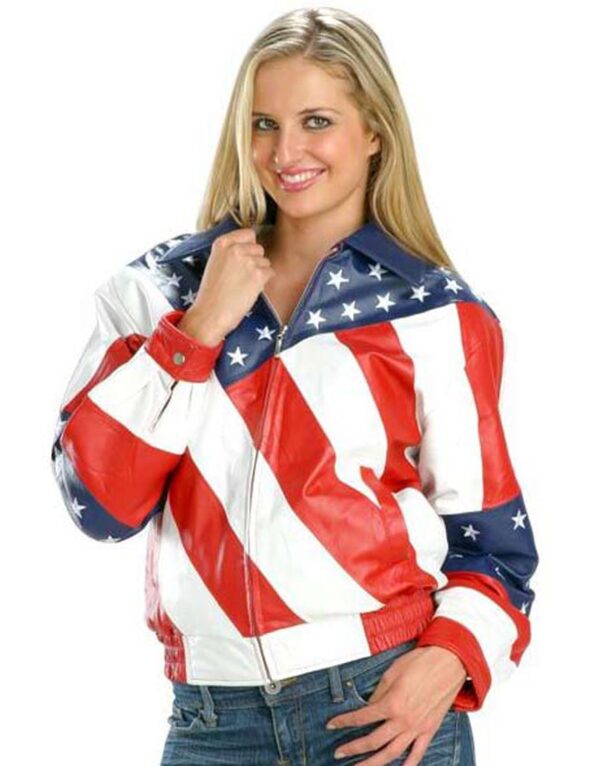 Womens American Flag Style Biker Jacket