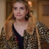 Emma Roberts pard Print Coat with Fur Collar