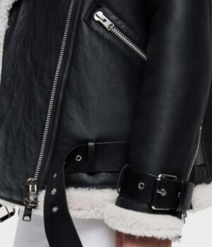 Women's Black Biker Shearling Leather Jacket