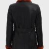 Women’s Black Belted Shearling Real Leather Coat