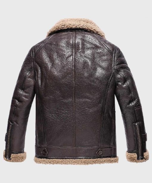 Mens Dark Brown Shearling Sheepskin Fur Leather Jacket