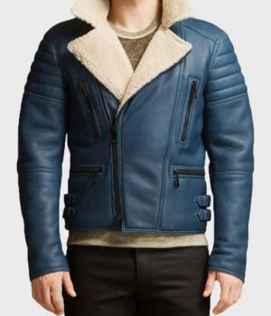 Men’s Shearling Blue Pure Leather Jacket