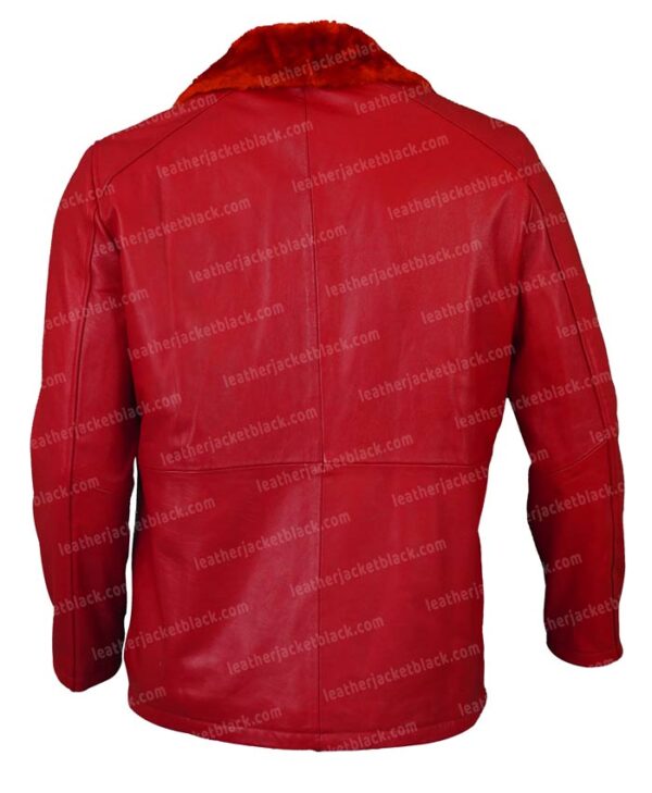 Men’s Shearling Collar Red Sheepskin Leather Jacket Back
