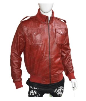 Mens The Red Bomber Leather Jacket