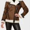 Michele Faux Fur Collar Sheepskin Leather Jacket