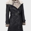 Mid-Length Shearling women Black Leather Coat